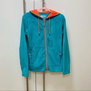 BKE Sport Fleece Hooded Jacket with Zippered Pockets Teal/Orange detail